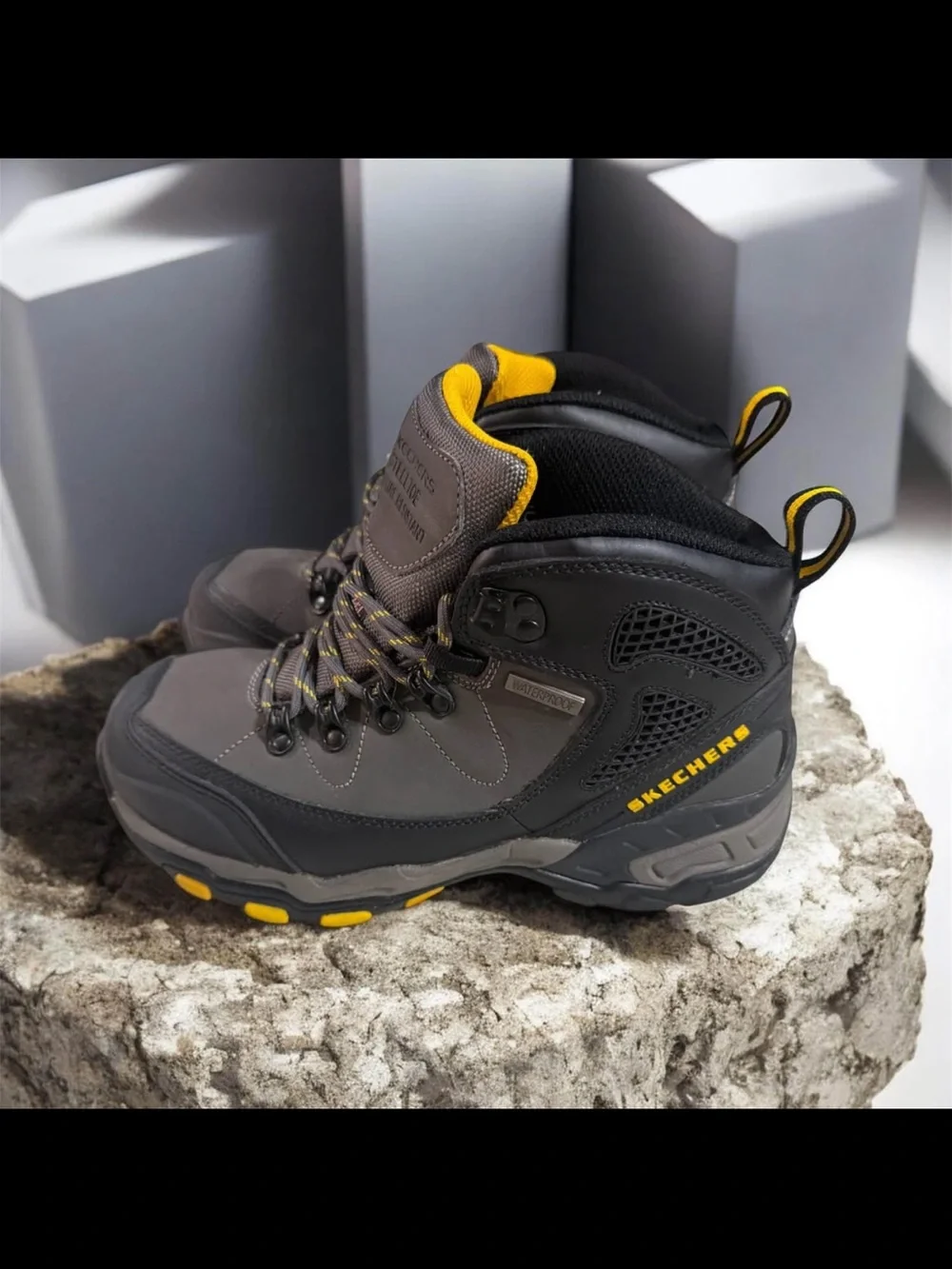 Skechers Men's Gray and Yellow Steel-Toe Work Boots